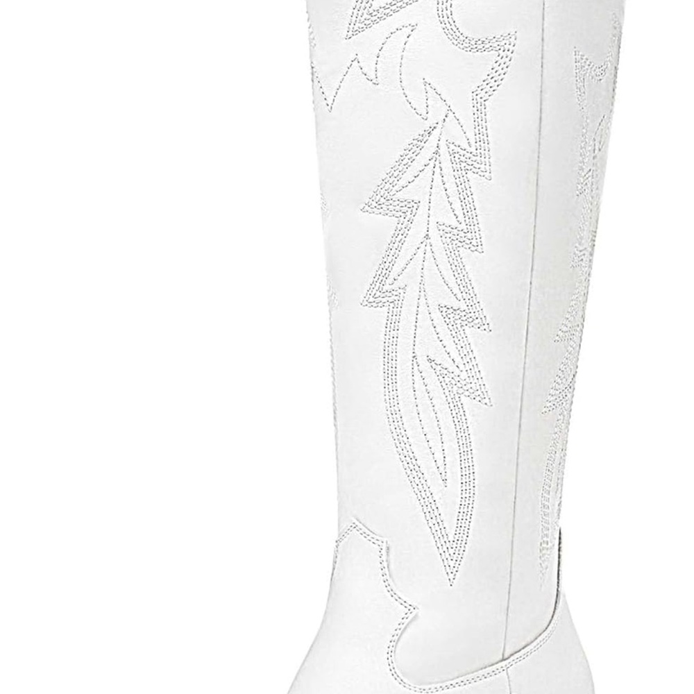 White Embroidered Knee-High Boots